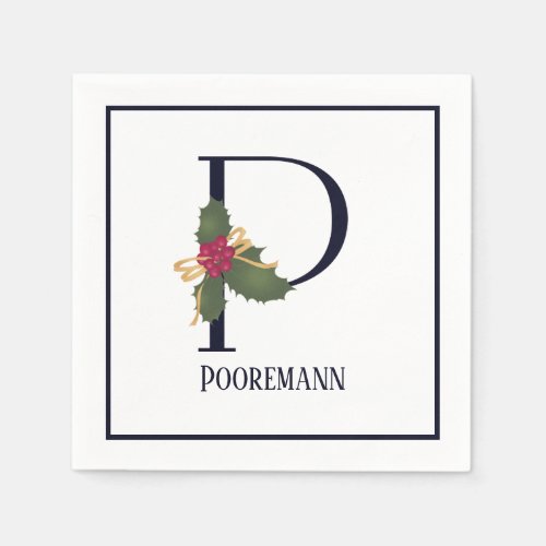 Traditional Holiday Monogram Letter P Paper Napkin