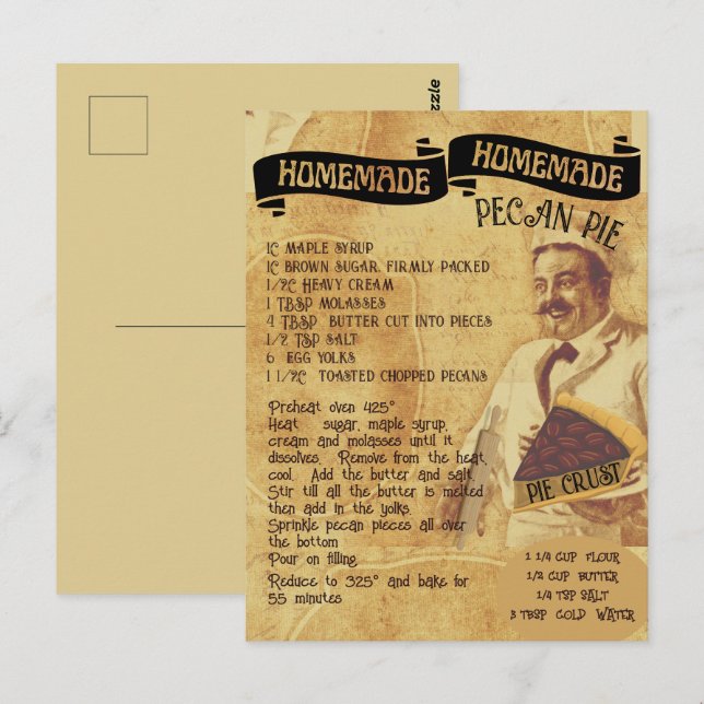 Traditional Holiday Pecan Pie Recipe  | Postcard (Front/Back)