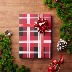 Traditional holiday red black plaid wrapping paper
