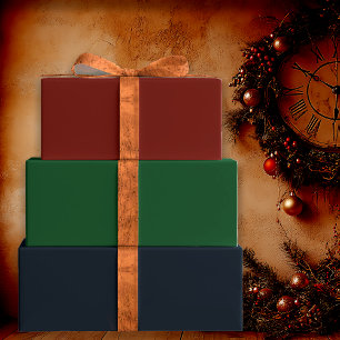 Traditional Holiday Solids Red, Blue and Green Wrapping Paper Sheets