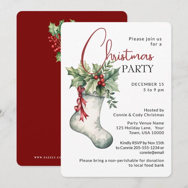 Traditional Holiday Stocking CHRISTMAS PARTY Invitation (Front/Back)