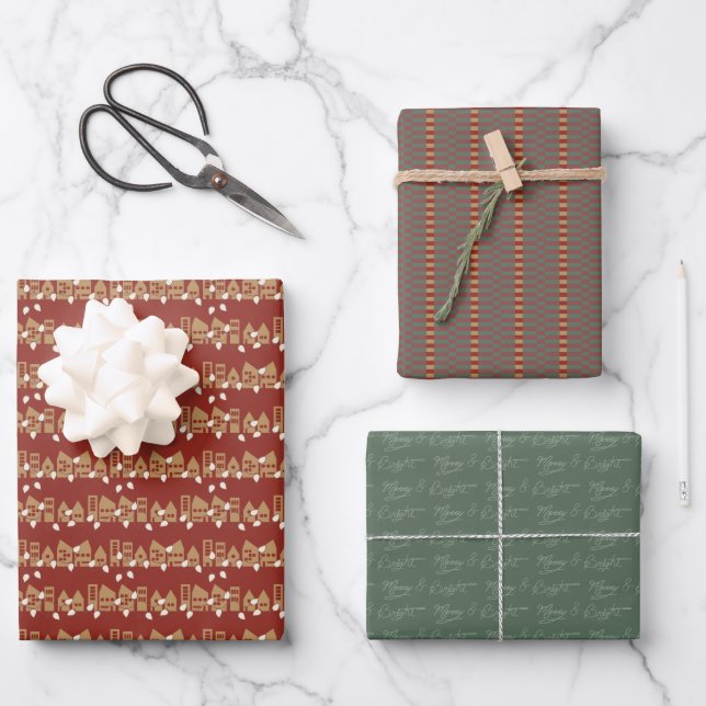 Traditional Holiday themed Wrapping Paper Sheets (Front)