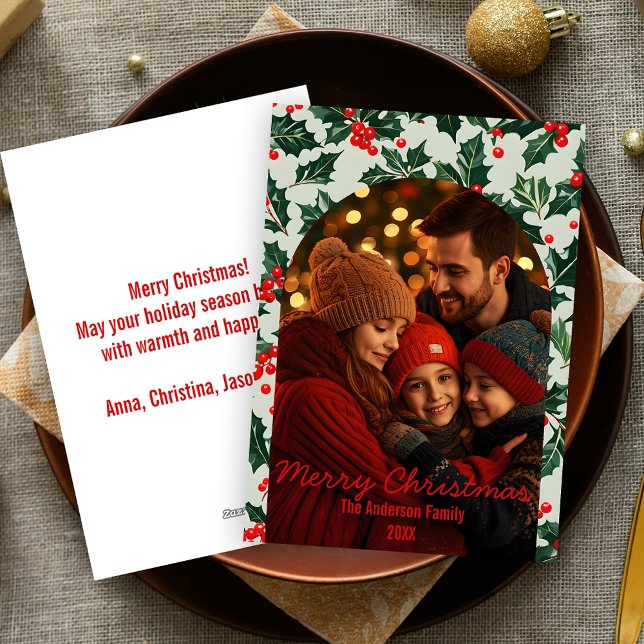  Traditional Holly Arch Photo Family Christmas Holiday Card (Creator Uploaded)