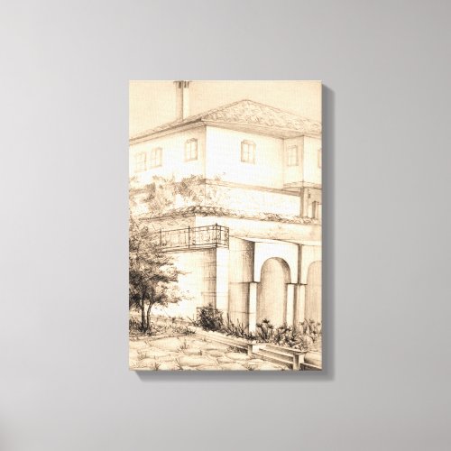 Traditional House Architecture Sketch Drawing Art Canvas Print