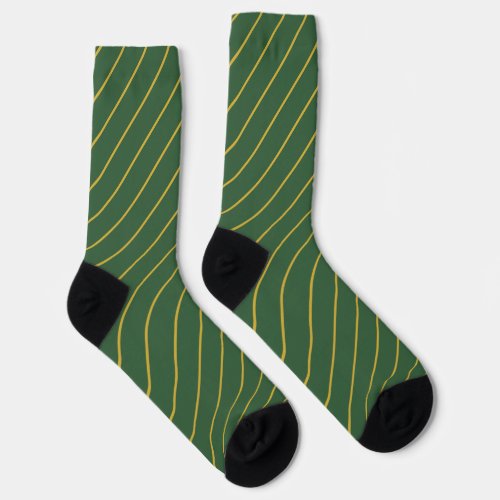 Traditional Hunter Green and Gold Striped Pattern Socks