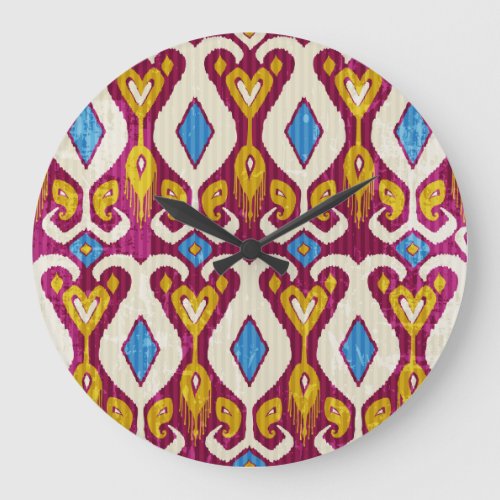 Traditional ikat fabric design large clock