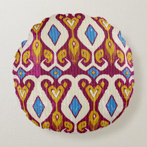 Traditional ikat fabric design round pillow