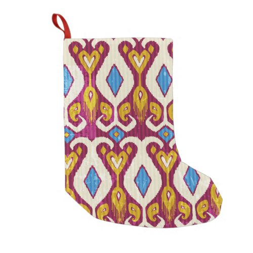Traditional ikat fabric design small christmas stocking