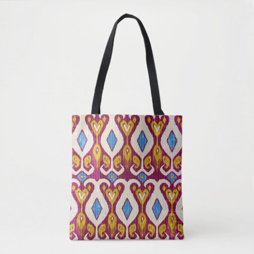 Traditional ikat fabric design tote bag