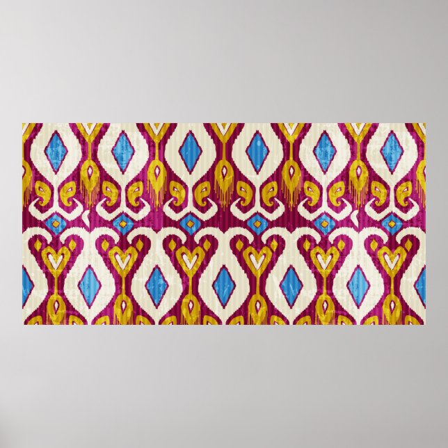 Traditional ikat fabric seamless pattern poster (Front)