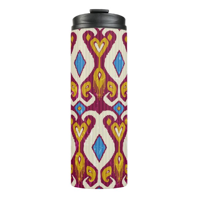 Traditional ikat fabric seamless pattern thermal tumbler (Front)