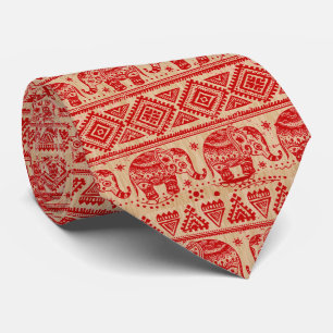 Traditional India Elephant Block Print Design Neck Tie