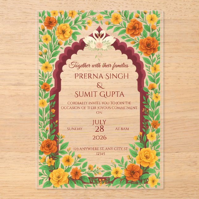Traditional Indian Floral Wedding Invitation  (Front)