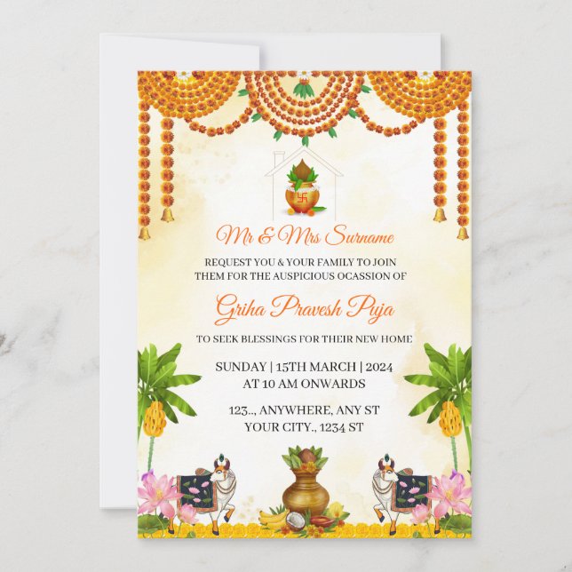 Traditional Indian Griha Pravesh Puja Invitation (Front)
