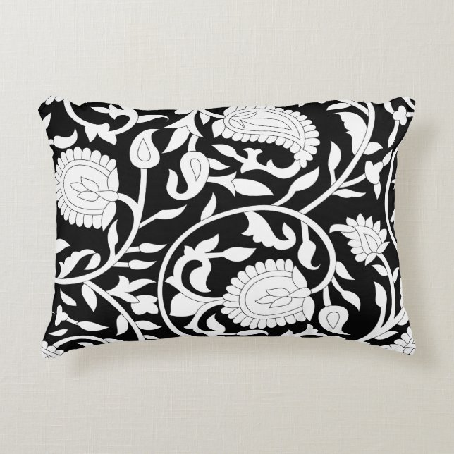 Traditional indian paisley pattern on black and wh accent pillow (Front)