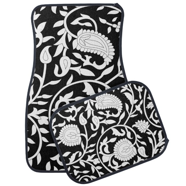 Traditional indian paisley pattern on black and wh car floor mat (Set)