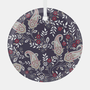 Traditional Indian paisley, seamless pattern. Glass Ornament