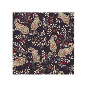 Traditional Indian paisley, seamless pattern. Wood Wall Art