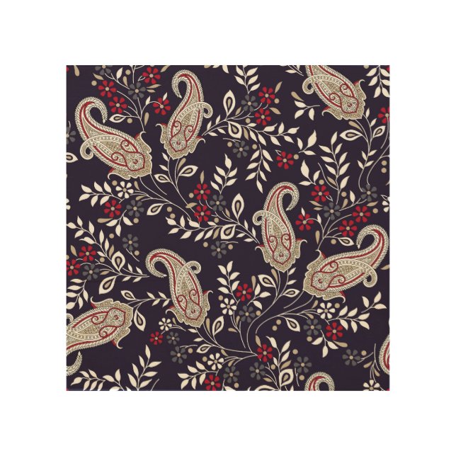 Traditional Indian paisley, seamless pattern. Wood Wall Art (Front)