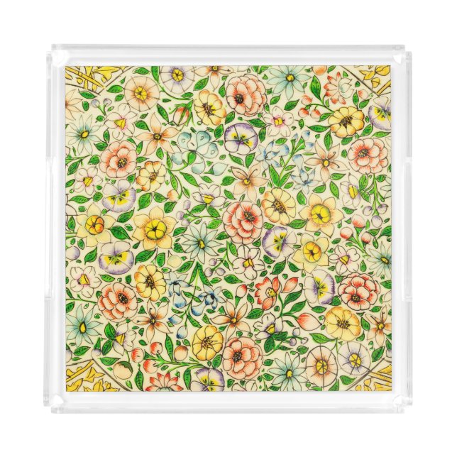 Traditional Indian Spring Floral Design Acrylic Tray (Front)