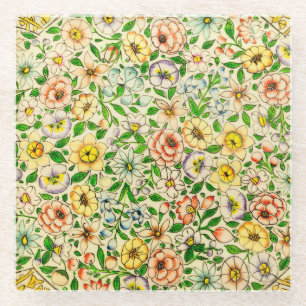 Traditional Indian Spring Floral Design Glass Coaster