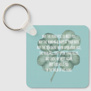 Traditional Irish Blessing Four Leaf Clover Design Keychain