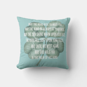 Traditional Irish Blessing Four Leaf Clover Design Throw Pillow