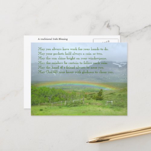 Traditional Irish Blessing Valley Rainbow Postcard