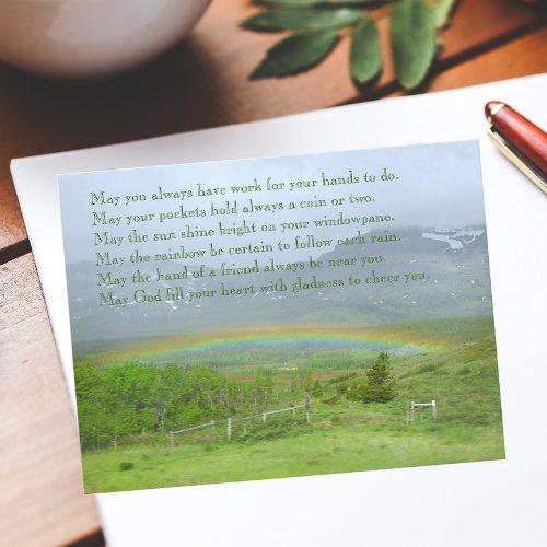 Traditional Irish Blessing Valley Rainbow Postcard