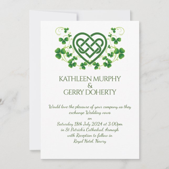 Traditional Irish Celtic Love Knot and Shamrocks Invitation (Front)