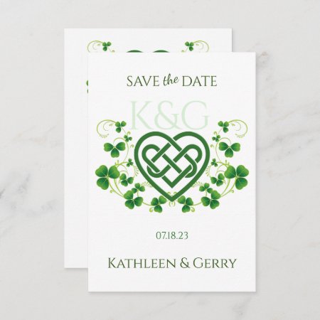 Traditional Irish Celtic Love Knot And Shamrocks Save The Date