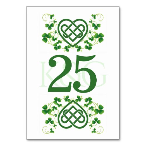Traditional Irish Celtic Love Knot and Shamrocks Table Number