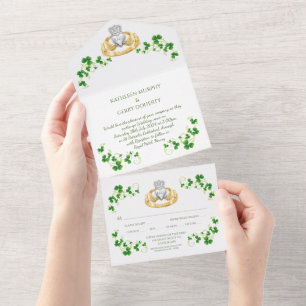 Traditional Irish Claddagh Ring and Shamrocks All In One Invitation