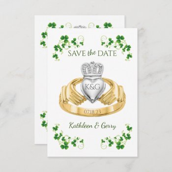 Traditional Irish Claddagh Ring And Shamrocks Save The Date by IRELAND_BUY_DESIGN at Zazzle