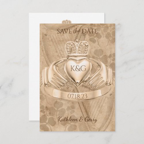 Traditional Irish Claddagh Ring Shamrock  Harp Save The Date