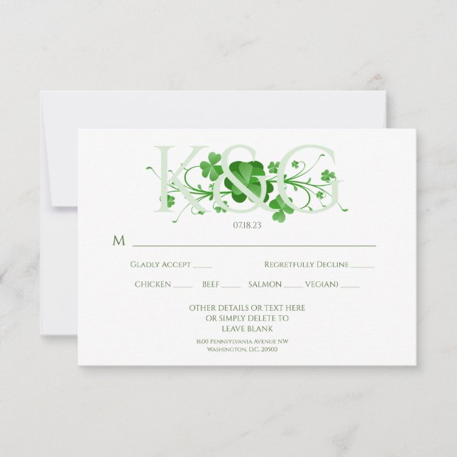 Traditional Irish Shamrocks Celtic Clover RSVP Card (Front)
