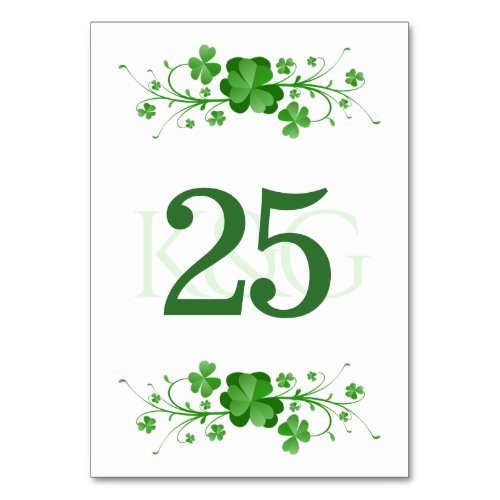 Traditional Irish Shamrocks Celtic Clover Table Number