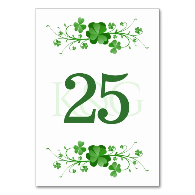 Traditional Irish Shamrocks Celtic Clover Table Number (Front)