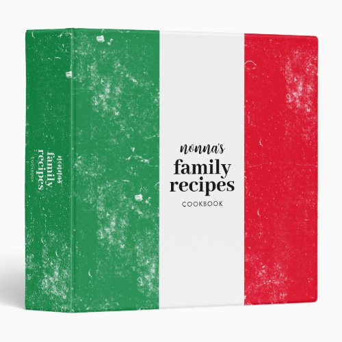 Traditional Italian Flag Family Recipe Cookbook 3 Ring Binder