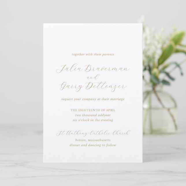 Traditional Ivory and Gold Elegant Wedding Invitation (Standing Front)