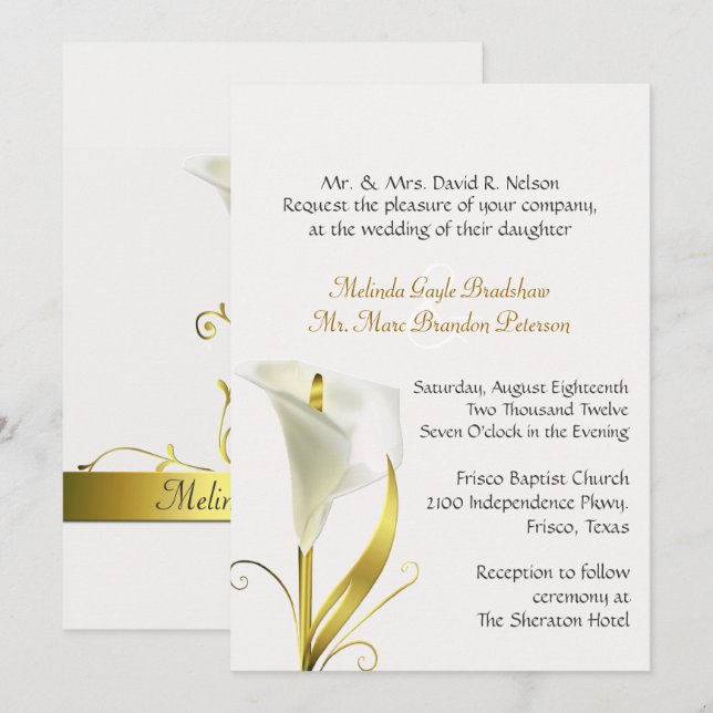 Traditional Ivory Calla Lily Wedding Invitation (Front/Back)