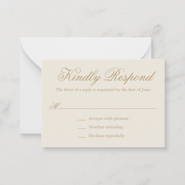 Traditional Ivory Formal Elegant Mini Wedding RSVP Note Card (Front)
