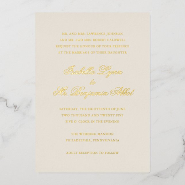 Traditional Ivory Formal Elegant Wedding Foil Invitation (Front)