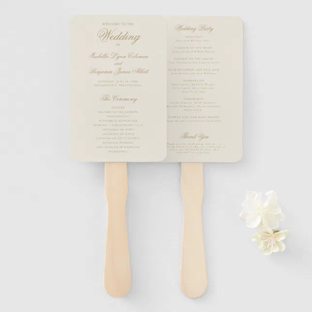 Traditional Ivory Formal Elegant Wedding Program Hand Fan | Zazzle