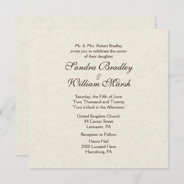 Traditional Ivory Wedding Invitation (Front/Back)