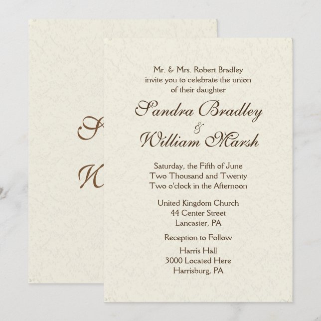 Traditional Ivory Wedding Invitation 5" x 7" (Front/Back)