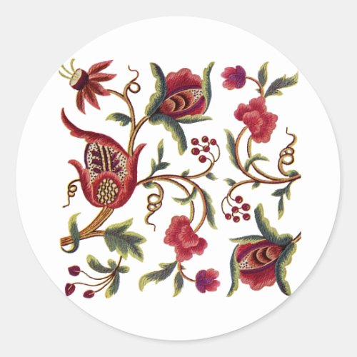 Traditional Jacobean Embroidery Pattern Classic Round Sticker