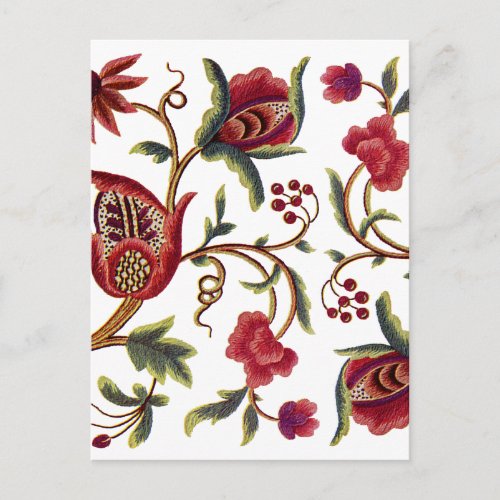 Traditional Jacobean Embroidery Pattern Postcard