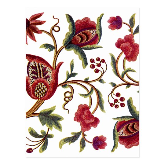 Traditional Jacobean Embroidery Pattern Postcard