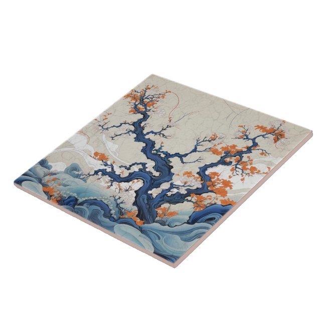 Traditional Japan Kutani Ornamental Art 18 Ceramic Tile (Side)